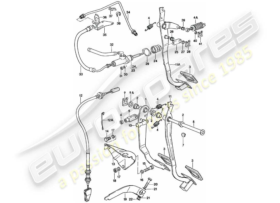 porsche 924 (1983) brake and clutch pedals - cluster part diagram