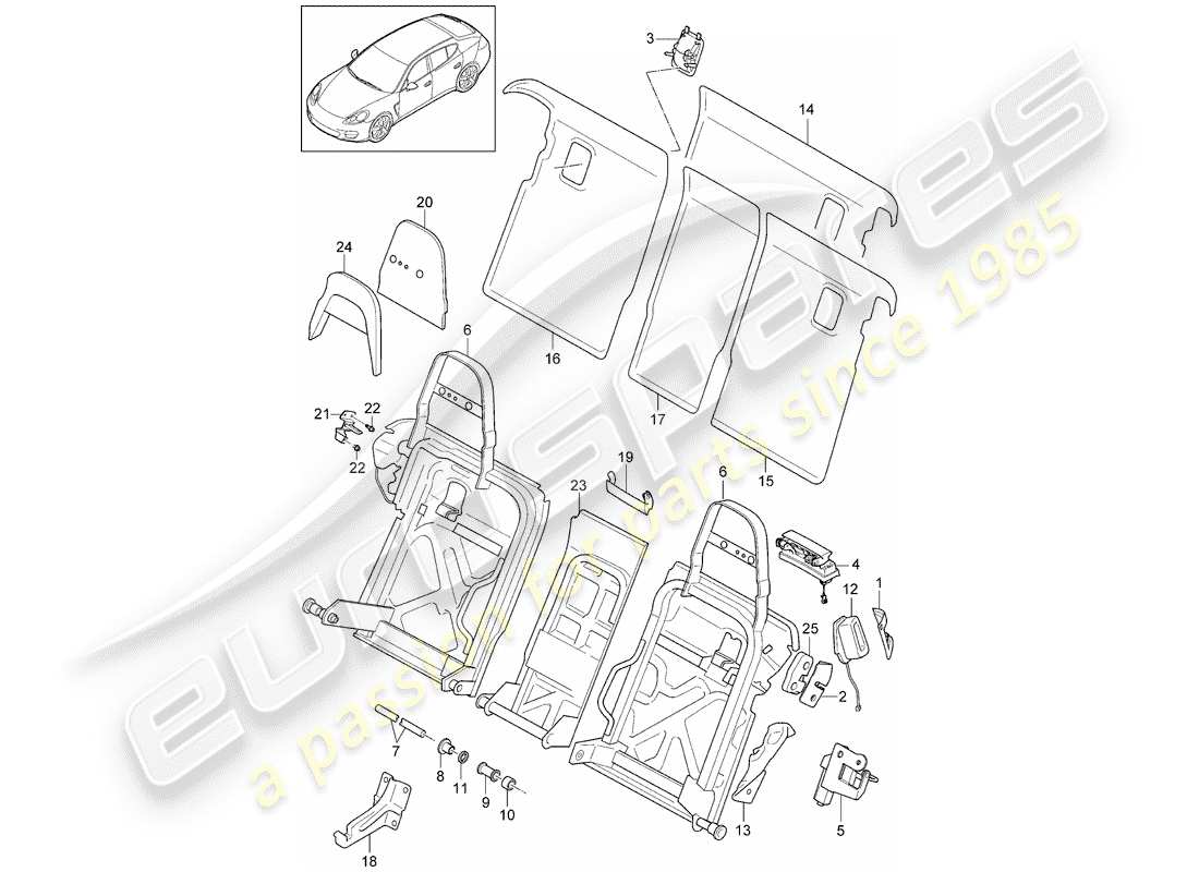 porsche panamera 970 (2010) back seat backrest part diagram