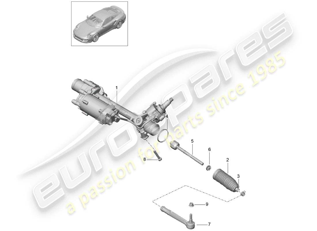 porsche 991 t/gt2rs steering gear part diagram