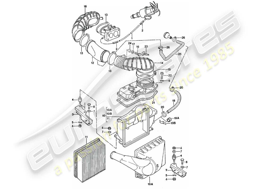 porsche 924 (1983) air cleaner system part diagram