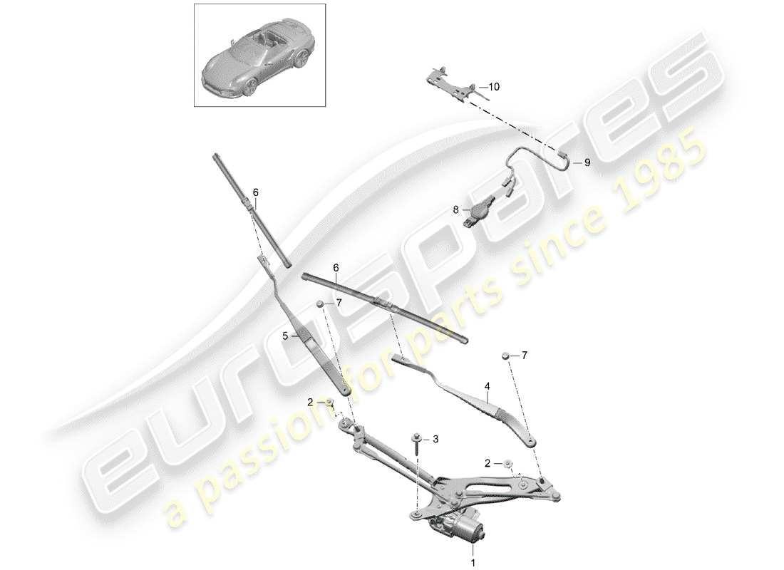porsche 991 t/gt2rs windshield wiper system compl. part diagram