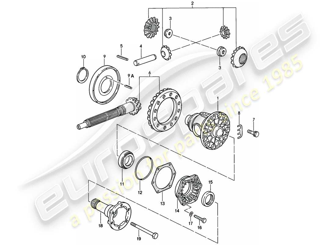 porsche 928 (1979) differential - manual gearbox part diagram