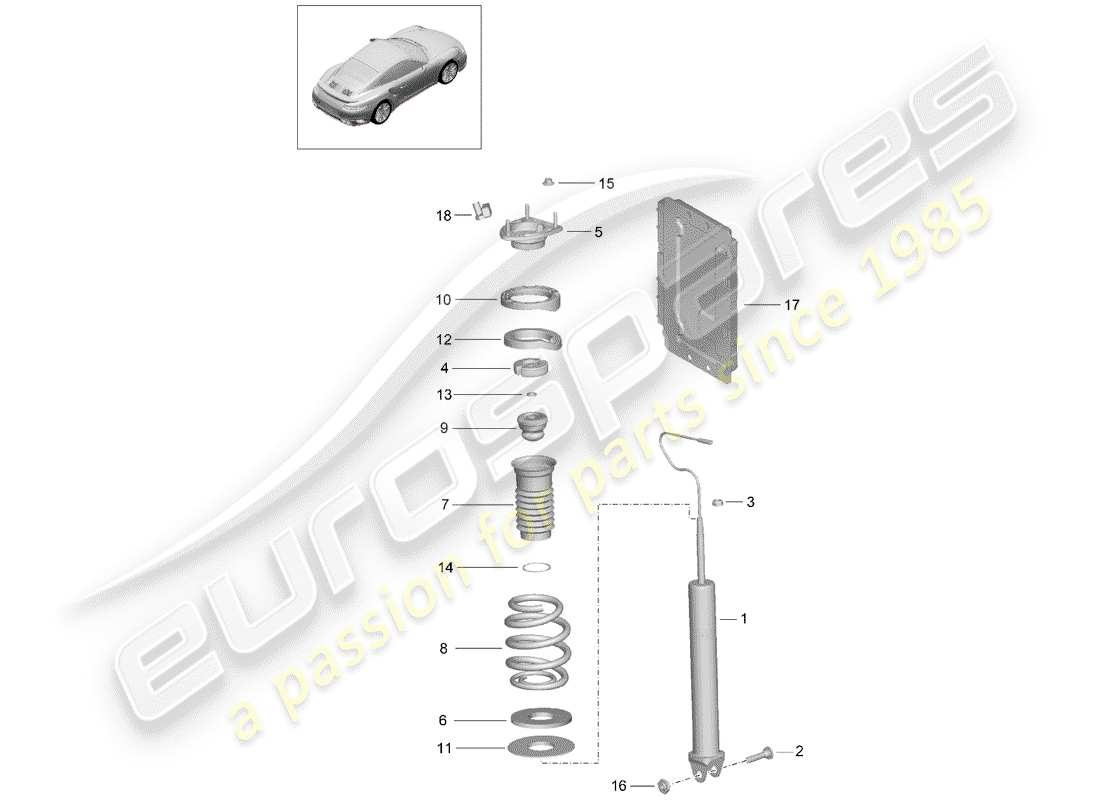 porsche 991 t/gt2rs shock absorber part diagram