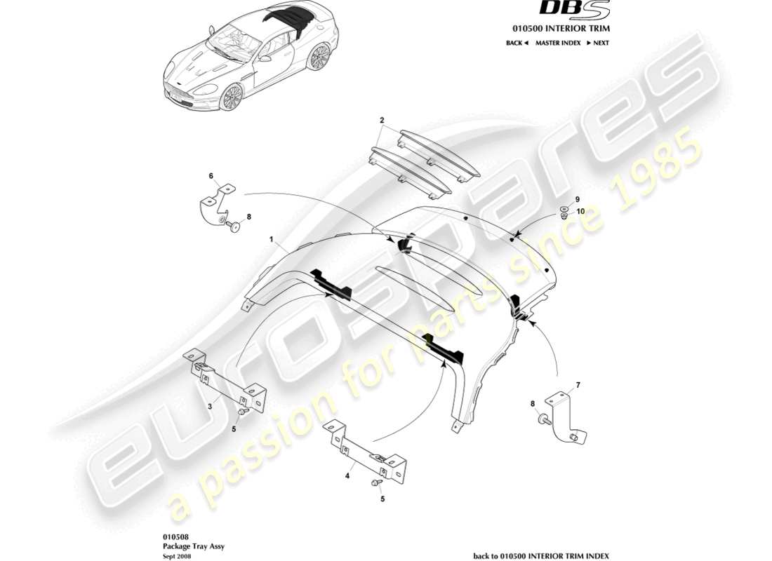 aston martin dbs (2013) package tray assembly part diagram