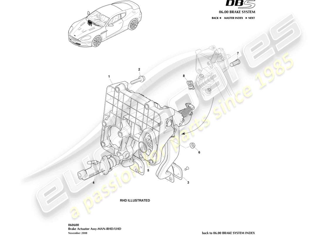 aston martin dbs (2013) brake actuator assembly, auto part diagram