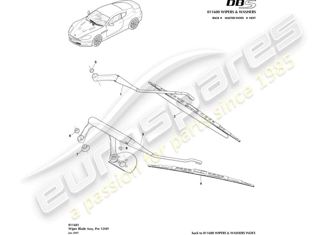 aston martin dbs (2013) wiper blade assembly part diagram