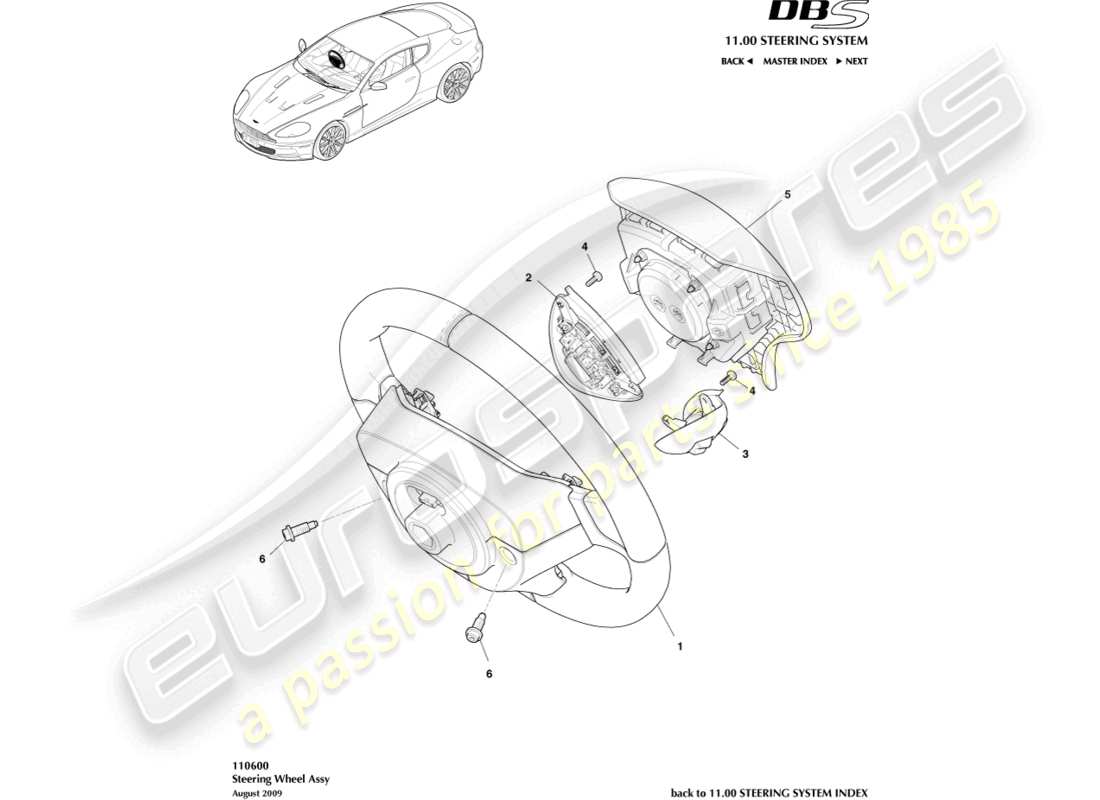 aston martin dbs (2013) steering wheel assembly part diagram