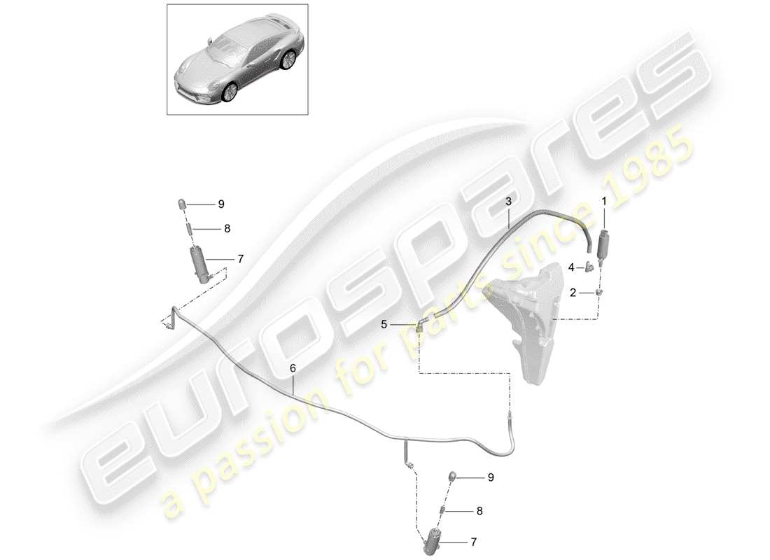 porsche 991 t/gt2rs headlight washer system part diagram