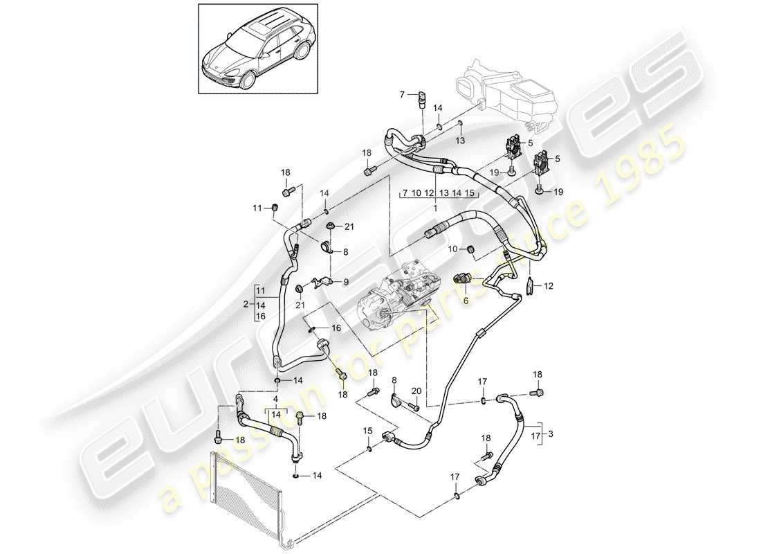 porsche cayenne e2 (2018) refrigerant circuit part diagram