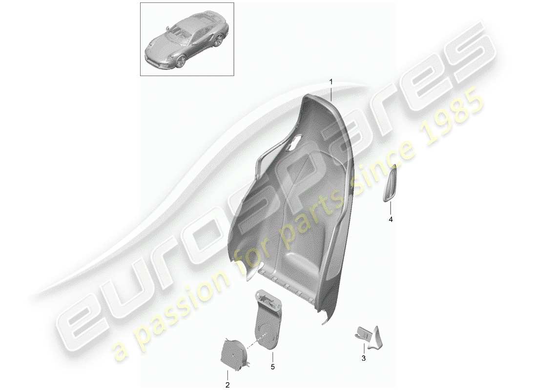 porsche 991 t/gt2rs backrest shell part diagram