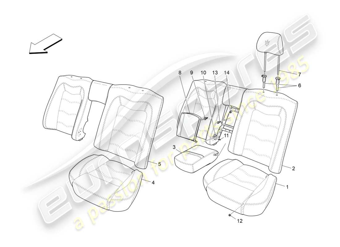 maserati granturismo (2013) rear seats: trim panels part diagram