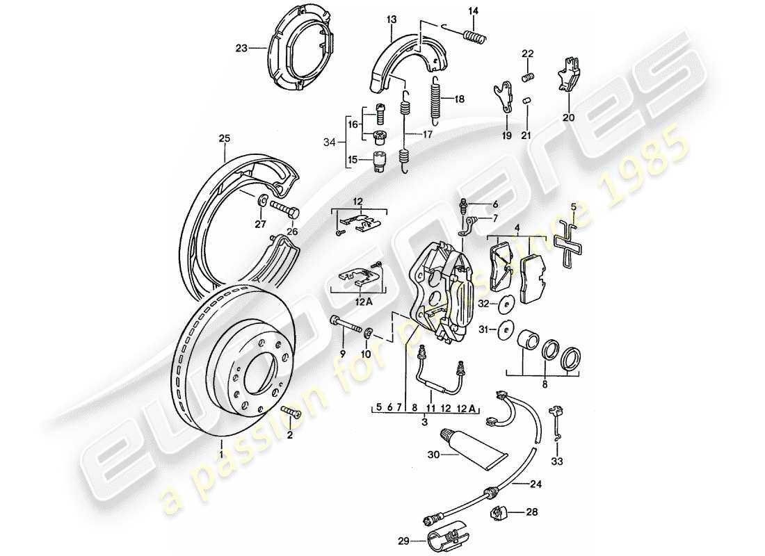 porsche 928 (1989) disc brakes - see technical information - gr.4 nr. 1/89 part diagram