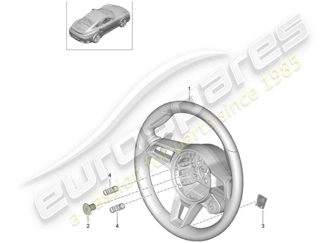 porsche 991 t/gt2rs steering wheel part diagram