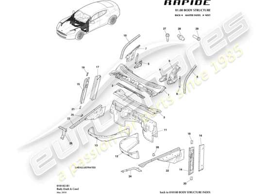a part diagram from the aston martin rapide (2018) parts catalogue