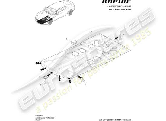 a part diagram from the aston martin rapide (2012) parts catalogue