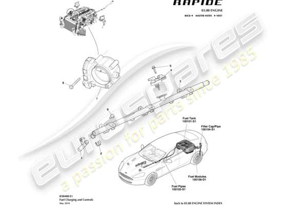 a part diagram from the aston martin rapide (2011) parts catalogue