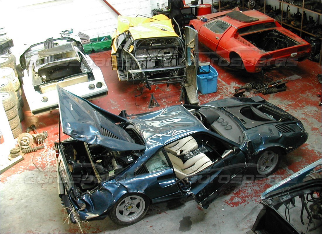 Ferrari 308 GTB (1976) getting ready to be stripped for parts at Eurospares