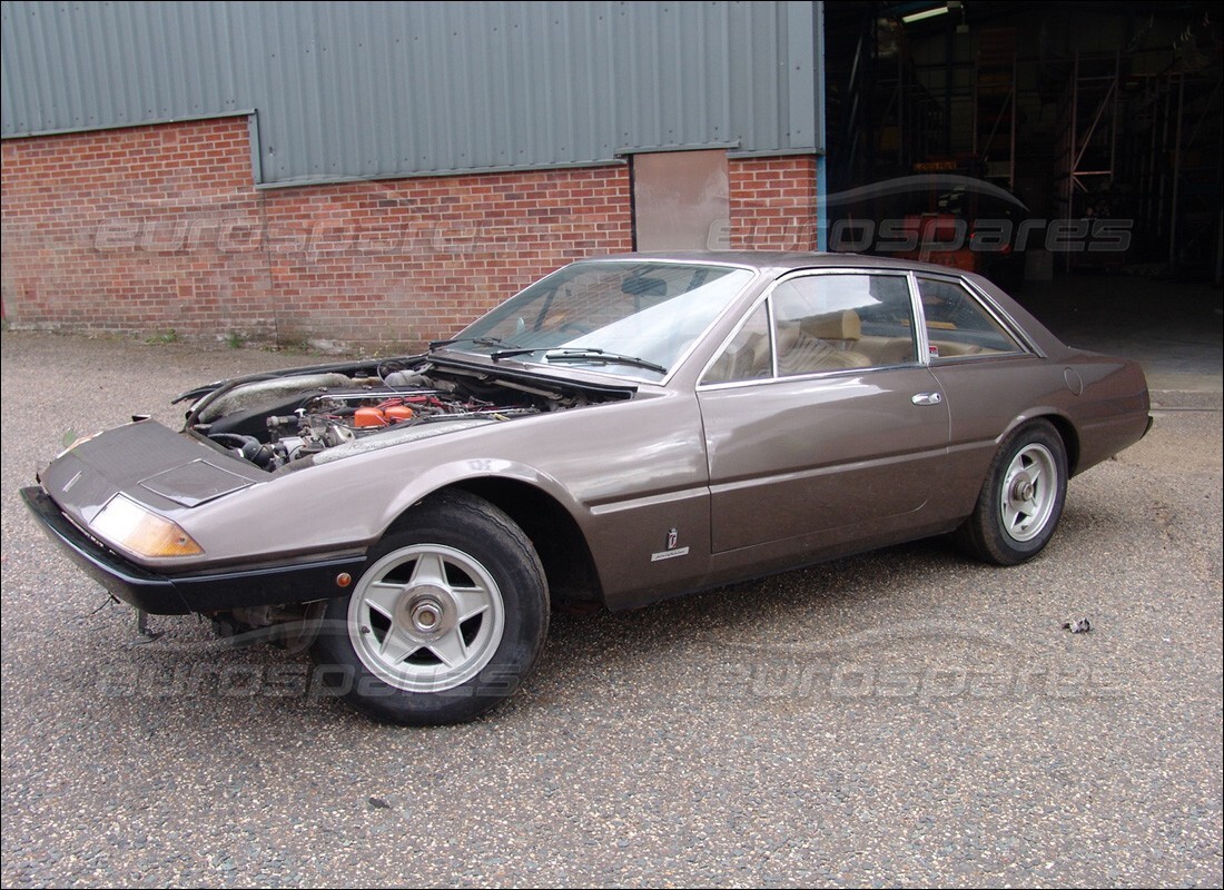 Ferrari 365 GT4 2+2 (1973) getting ready to be stripped for parts at Eurospares