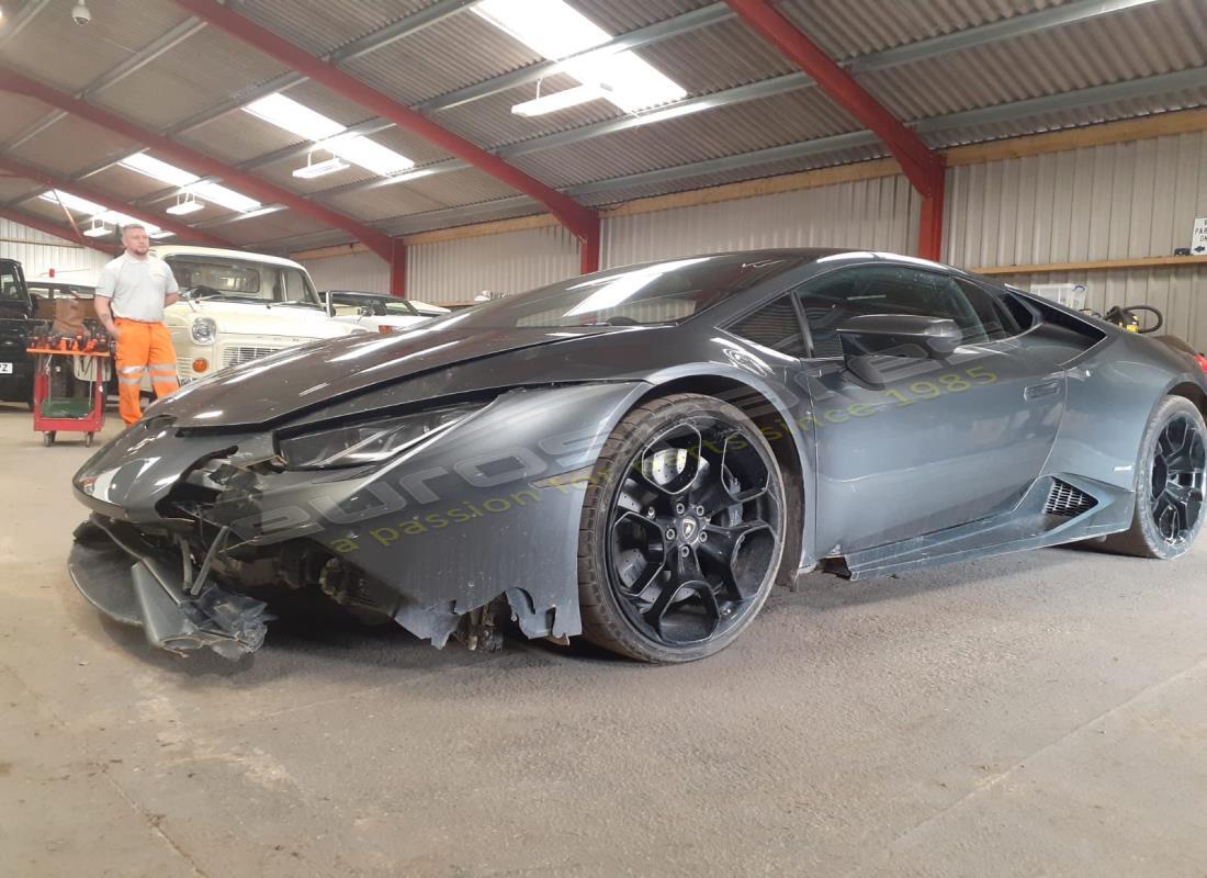Lamborghini LP610-4 Coupe (2015) getting ready to be stripped for parts at Eurospares