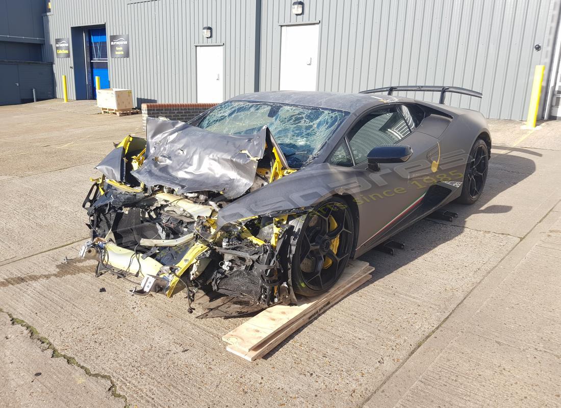 Lamborghini Performante Coupe (2018) getting ready to be stripped for parts at Eurospares