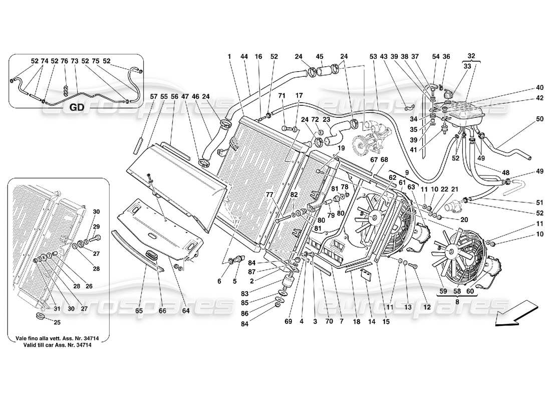 Ferrari 456 M GT/M GTA Cooling System - Radiator and Nourice Parts Diagram
