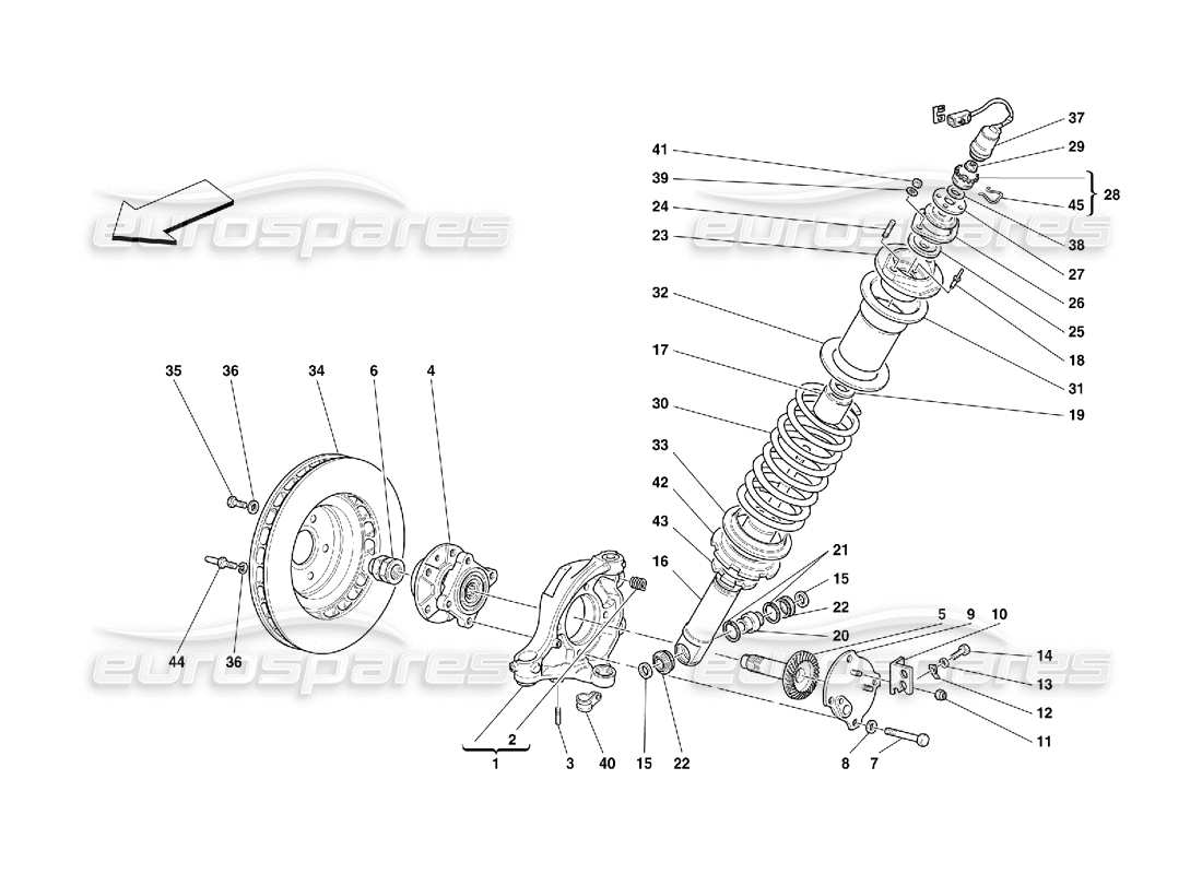 Ferrari 456 M GT/M GTA Front Suspension - Shock Absorber and Brake Disc Part Diagram