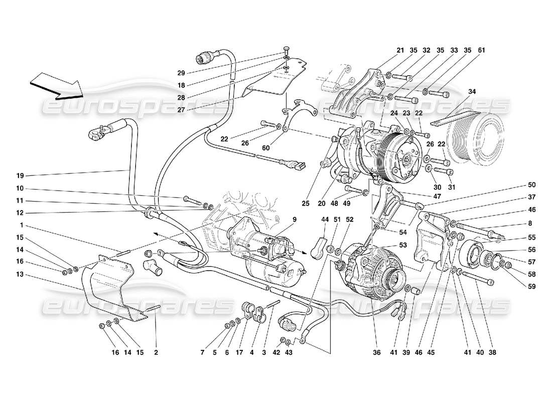 Ferrari 456 M GT/M GTA Alternator Starting Motor and A.C. Compressor Part Diagram