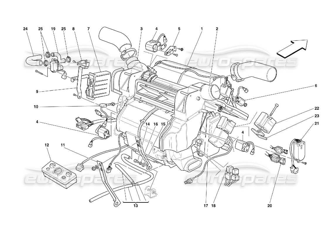 Ferrari 456 M GT/M GTA Evaporator Unit and Controls Part Diagram