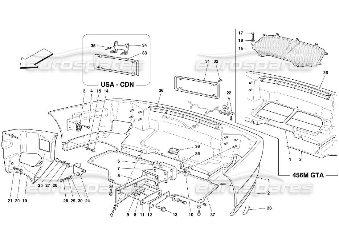 Ferrari 456 M GT/M GTA REAR BUMPER Parts Diagram