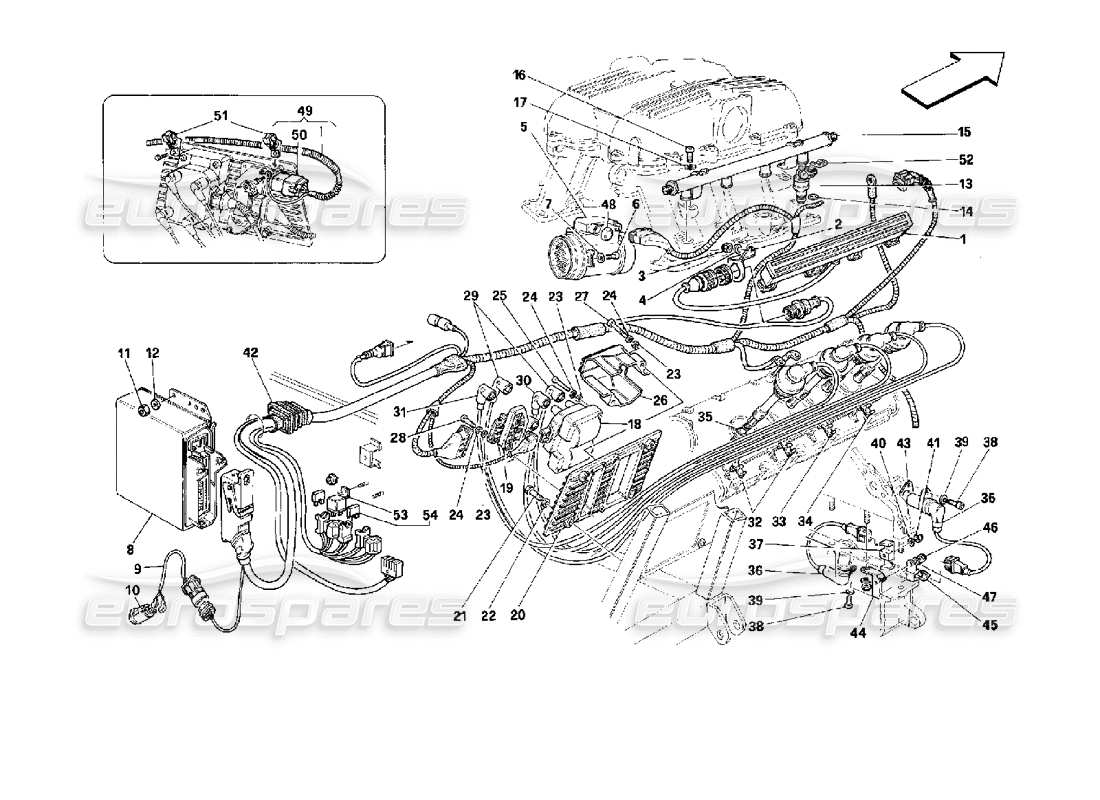 Ferrari Mondial 3.4 t Coupe/Cabrio engine ignition - motronic 2.7 Parts Diagram
