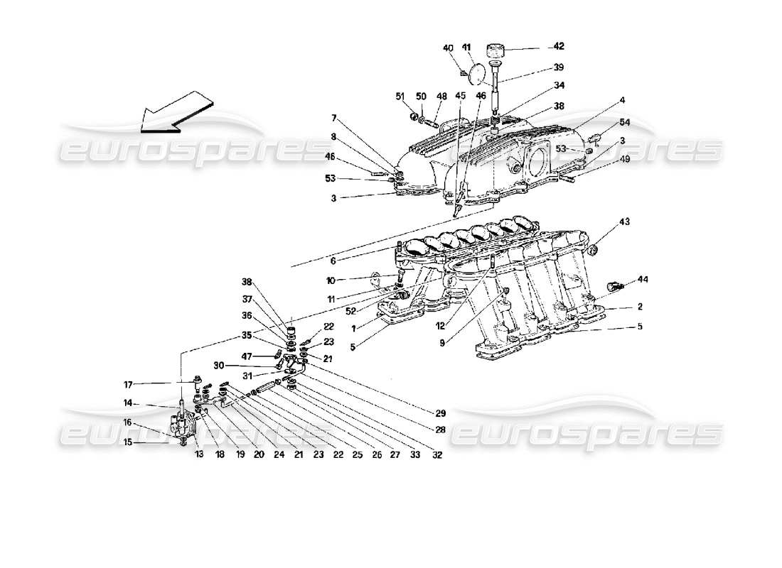Ferrari Mondial 3.4 t Coupe/Cabrio Manifolds and Cover - Motronic 2.7 Parts Diagram