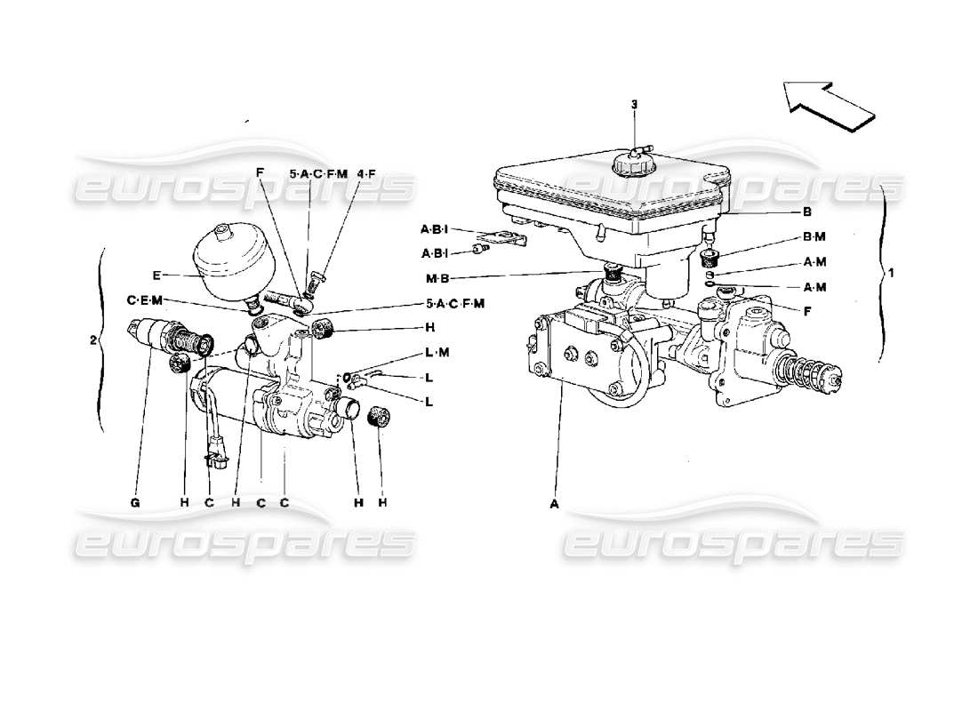 Ferrari Mondial 3.4 t Coupe/Cabrio Hydraulic System for Antiskid Parts Diagram