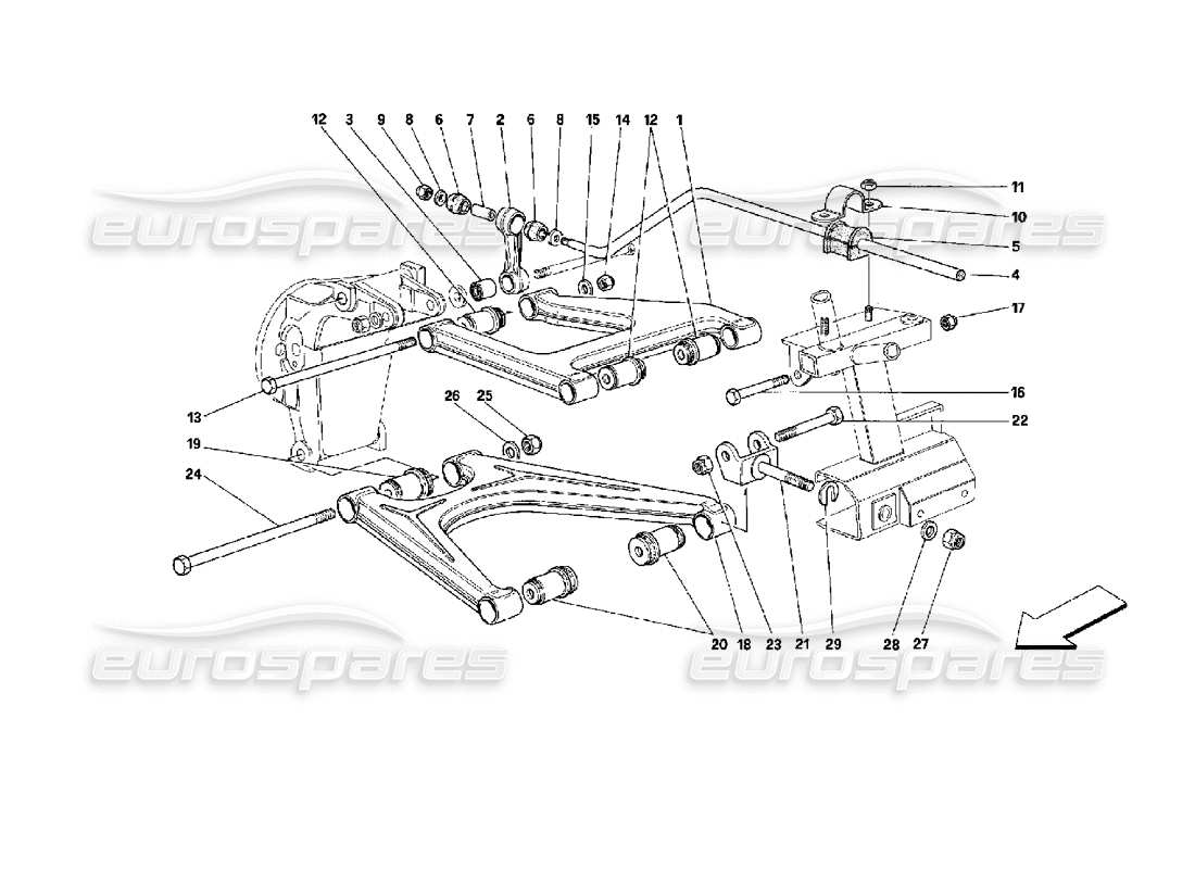 Ferrari Mondial 3.4 t Coupe/Cabrio Rear Suspension - Wishbones Parts Diagram