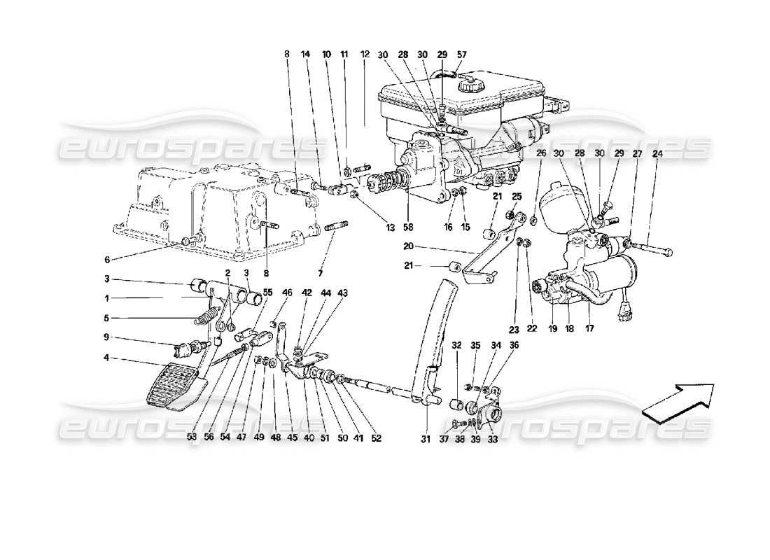 Ferrari Mondial 3.4 t Coupe/Cabrio Throttle Pedal and Brake Hydraulic System - Valid for GD Parts Diagram