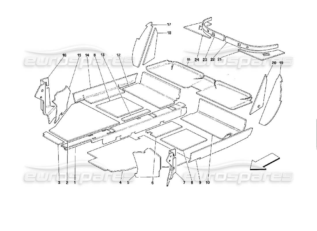 Ferrari Mondial 3.4 t Coupe/Cabrio Interior Compartment Insulation - Coupe Parts Diagram