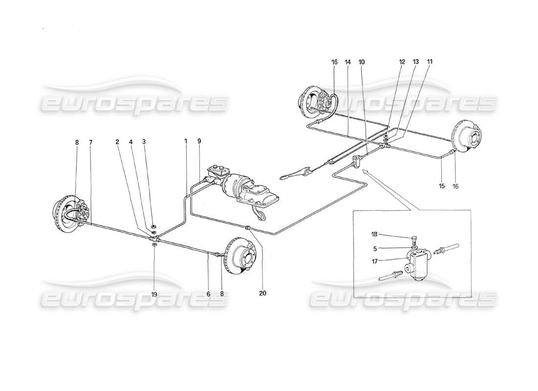 Ferrari 208 Turbo (1989) Brake System (for Car Without Antiskid System) Parts Diagram