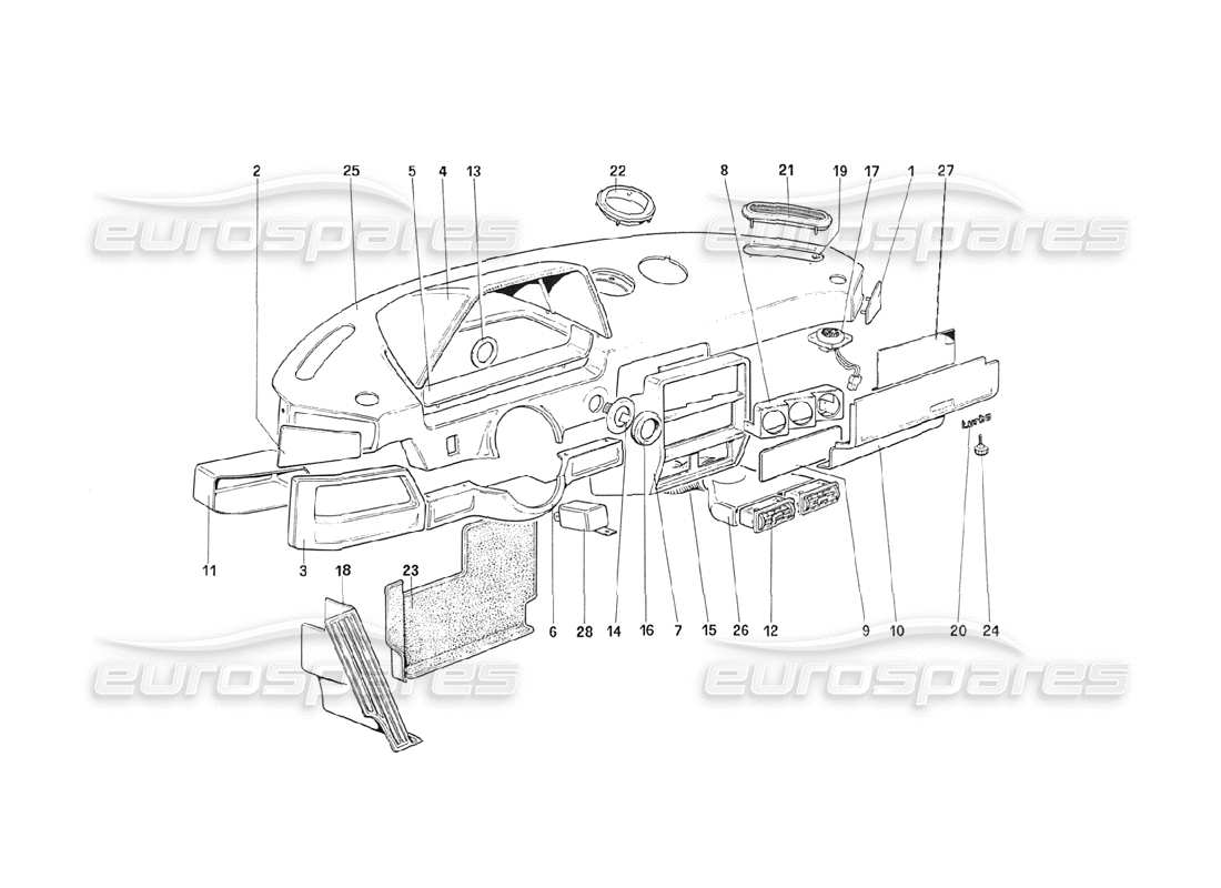 Ferrari 208 Turbo (1989) Instruments Panel (Untill Car 71595) Parts Diagram