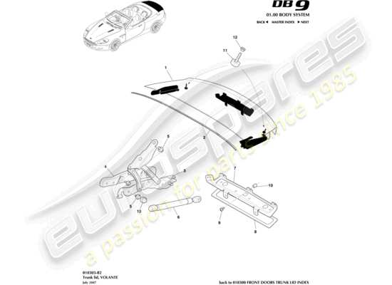 a part diagram from the Aston Martin DB9 (2011) parts catalogue
