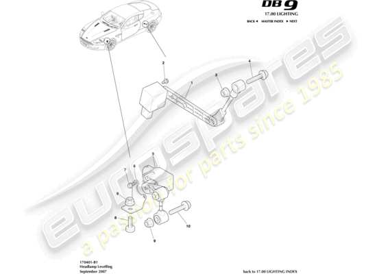 a part diagram from the Aston Martin DB9 (2012) parts catalogue