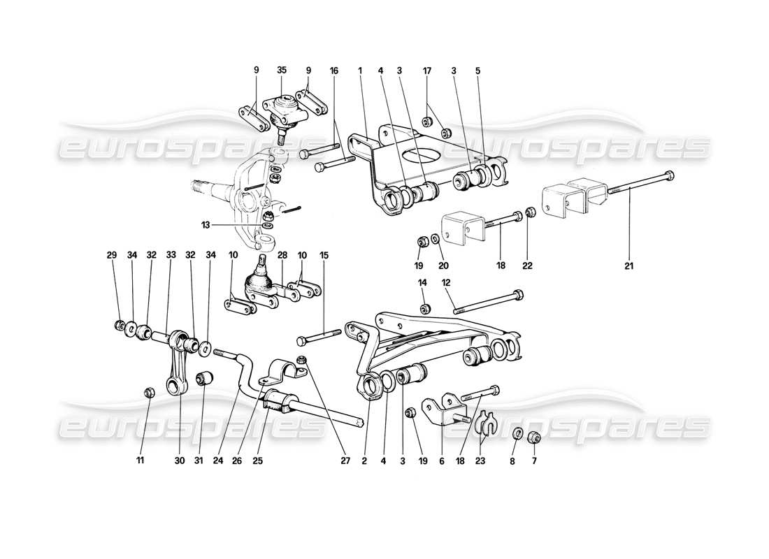 Ferrari 308 (1981) GTBi/GTSi Front Suspension - Wishbones Parts Diagram