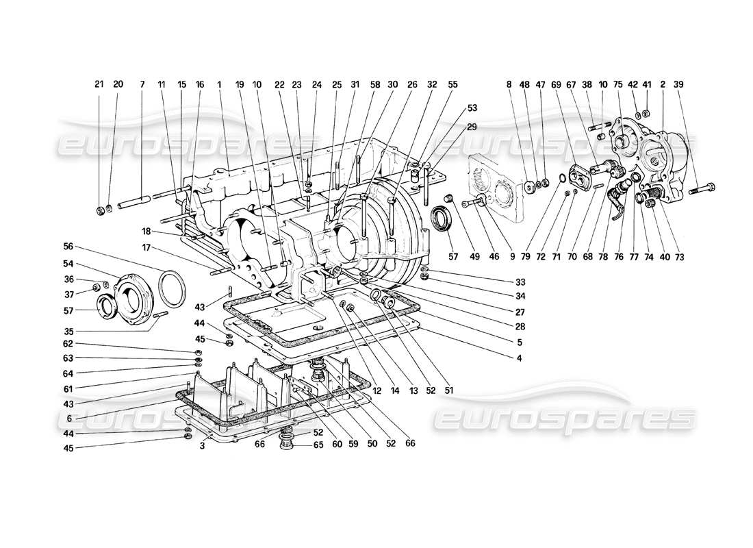 Ferrari Mondial 8 (1981) Gearbox - Differential Housing and Oil Sump Parts Diagram
