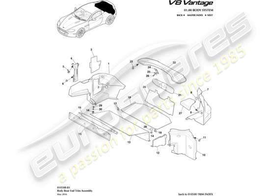a part diagram from the Aston Martin V8 Vantage (2013) parts catalogue