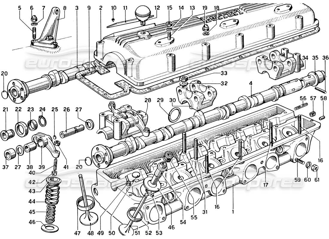 Ferrari 330 GTC Coupe Cylinder Heads Parts Diagram