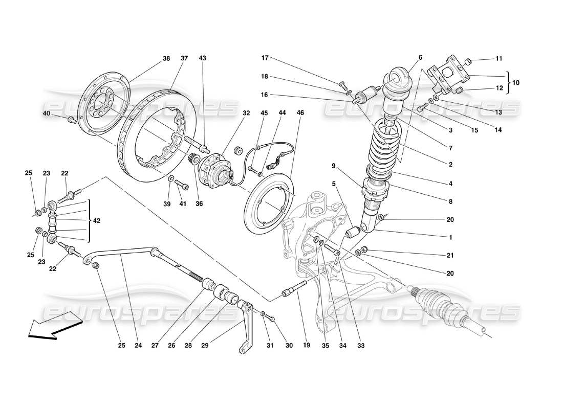 Ferrari 360 Challenge (2000) Rear Suspension - Shock Absorber and Brake Disc Parts Diagram