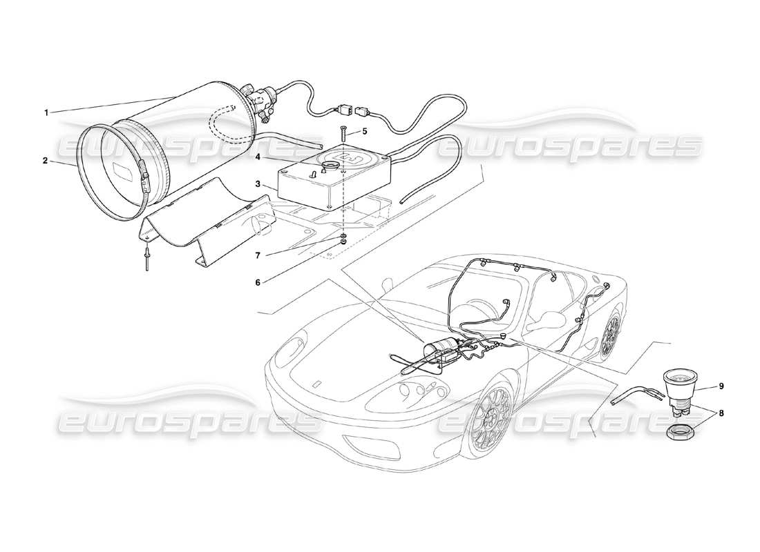 Ferrari 360 Challenge (2000) Fire-Proof System Parts Diagram