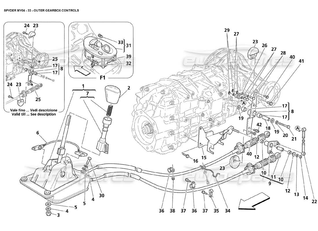Maserati 4200 Spyder (2004) Outer Gearbox Controls Parts Diagram
