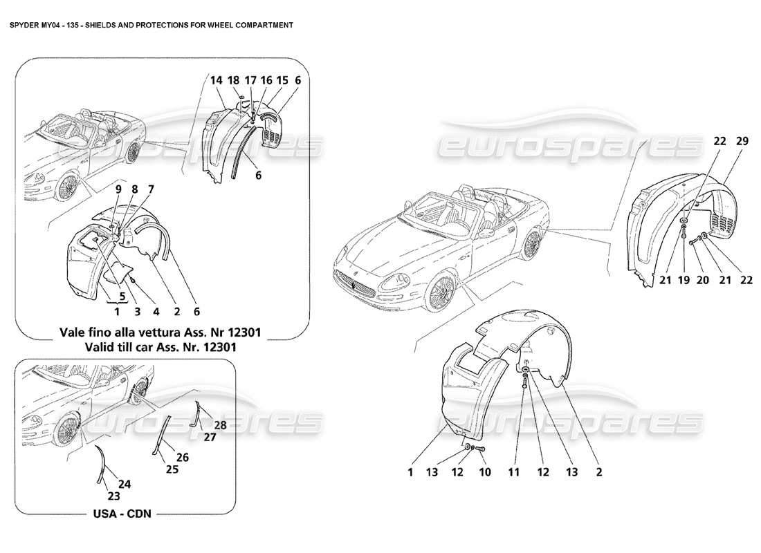 Maserati 4200 Spyder (2004) Shields and Protections for Wheel Compartment Parts Diagram