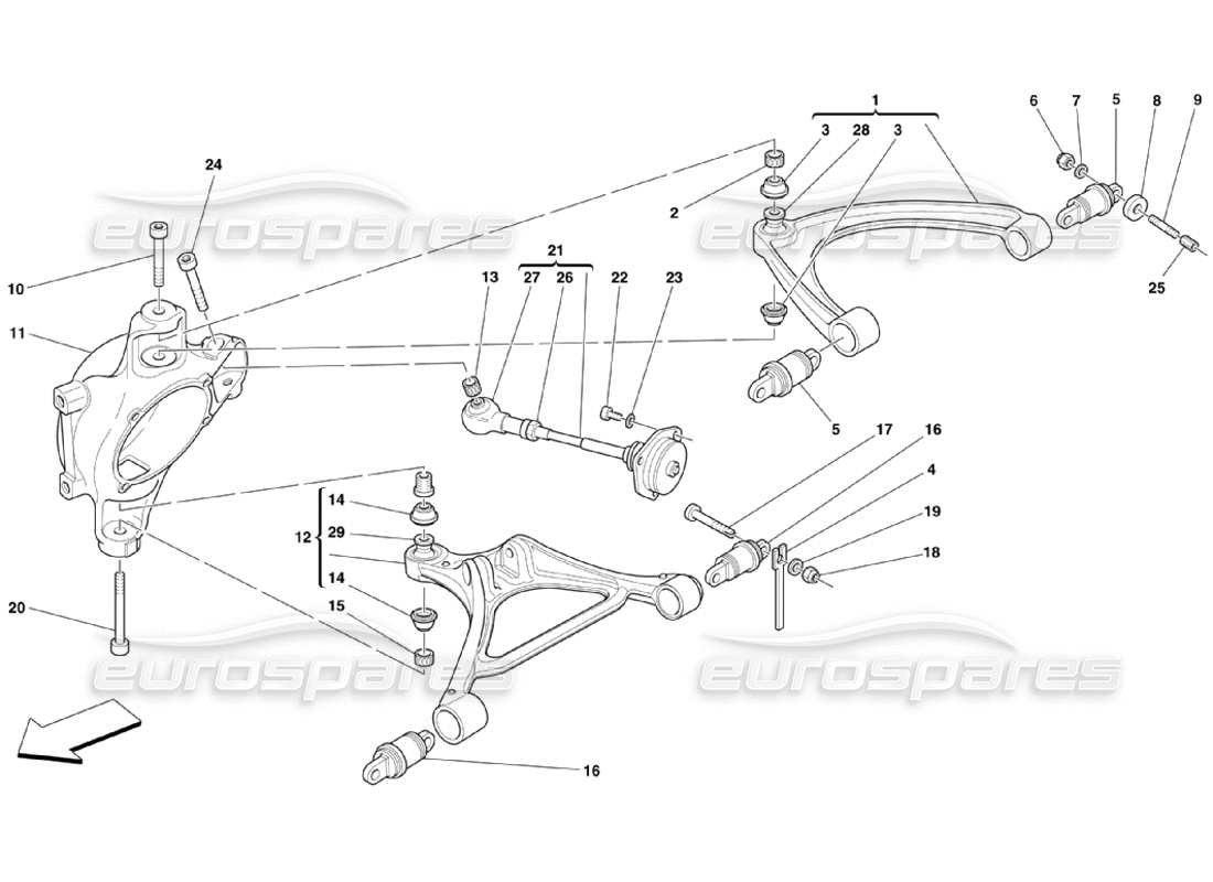Ferrari 360 Challenge Stradale Rear Suspension - Wishbones Parts Diagram
