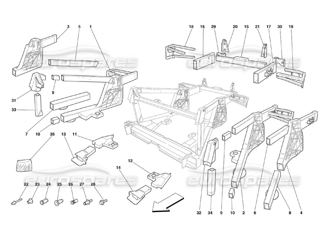 Ferrari 360 Challenge Stradale Frame - Rear Elements Sub-Groups Parts Diagram