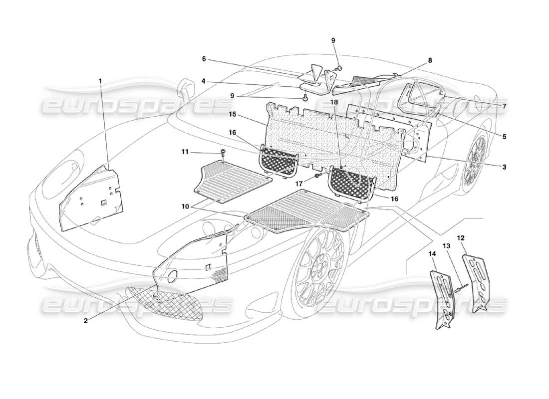 Ferrari 360 Challenge Stradale Insulations and Passengers Compartment Carpets Parts Diagram